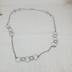 Womens Long Silver Tone Circle Hoop Necklace